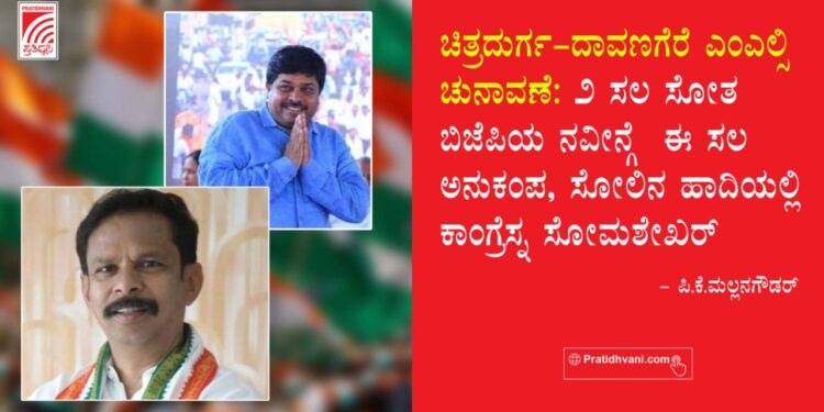ಚಿತ್ರದುರ್ಗ-ದಾವಣಗೆರೆ  ಎಂಎಲ್ಸಿ ಚುನಾವಣೆ: 2 ಸಲ ಸೋತ ಬಿಜೆಪಿಯ ನವೀನ್ಗೆ  ಈ ಸಲ ಅನುಕಂಪ, ಸೋಲಿನ ಹಾದಿಯಲ್ಲಿ ಕಾಂಗ್ರೆಸ್ನ ಸೋಮಶೇಖರ್