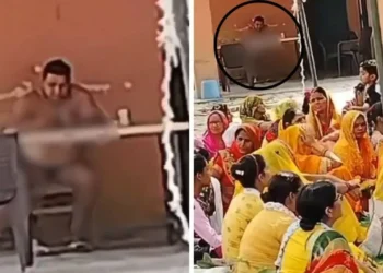 ಭಗವದ್ಗೀತೆ ಪಠಣ ಮಾಡುತ್ತಿದ್ದ ಮಹಿಳೆಯರ ಹಿಂದೆ ಅರೆನಗ್ನನಾಗಿ ಕುಳಿತ ಪೊಲೀಸ್