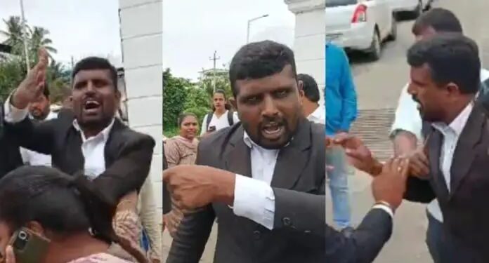 ಕೋರ್ಟ್‌ ಮುಂದೆಯೇ ಮಹಿಳೆಗೆ ರಕ್ತ ಬರುವಂತೆ ಬಾರಿಸಿದ ವಕೀಲ..!