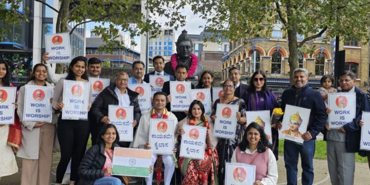 ಲಂಡನ್‌ನಲ್ಲಿನ ಬಸವೇಶ್ವರ ಪುತ್ಥಳಿಗೆ ನಮಸ್ಕರಿಸಿದ ಮಳೆ ಹುಡುಗಿ ಪೂಜಾ ಗಾಂಧಿ