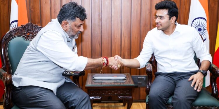 ತೇಜಸ್ವಿ ಸೂರ್ಯ ಮೀಟ್ಸ್ ಡಿಕೆ ಶಿವಕುಮಾರ್..! ಏನಿದು ಹೊಸ ಬೆಳೆವಣಿಗೆ..?!