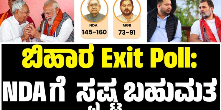 ಬಿಹಾರ Exit Poll: ಅಧಿಕಾರದತ್ತ ಎನ್‌ಡಿಎ..ಮಹಾಘಟಬಂಧನ್‌ಗೆ ತೀವ್ರ ಹಿನ್ನಡೆ