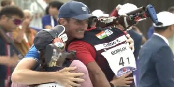 Gold medal for India's Neeru-Kynan pair in the Asian Games mixed trap event!