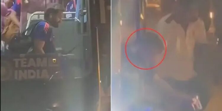 Rohit Sharma slips and falls from team bus steps Video goes viral