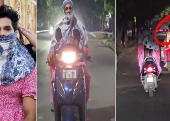 ಮಹಿಳೆಯ ವೇಷ ಧರಿಸಿ `ನೈಟ್ ರೈಡ್’ ಮಾಡಿದ  ಯುವಕನಿಗೆ ಕಾದಿತ್ತು ಶಾಕಿಂಗ್ ಅನುಭವ | WATCH VIDEO