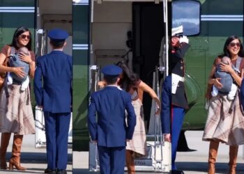 Viral Video: Usha Vance, wife of the US Vice President, narrowly escapes a fall while disembarking from a helicopter