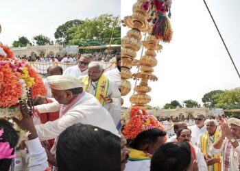 Mysuru Dasara: CM D.K. Shivakumar offers prayers to the Nandi Dhwaja