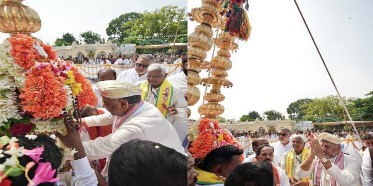 Mysuru Dasara: CM D.K. Shivakumar offers prayers to the Nandi Dhwaja